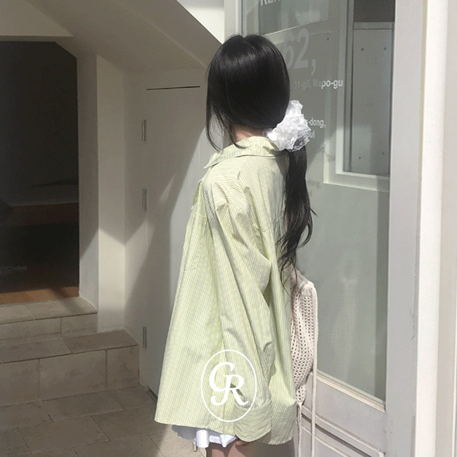 [MADE/청사과🍏/여리여리] 스프링코튼줄지루즈핏셔츠