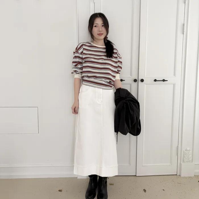 [곰송이 PICK]화이트 데님 롱 스커트_화이트 9105362143