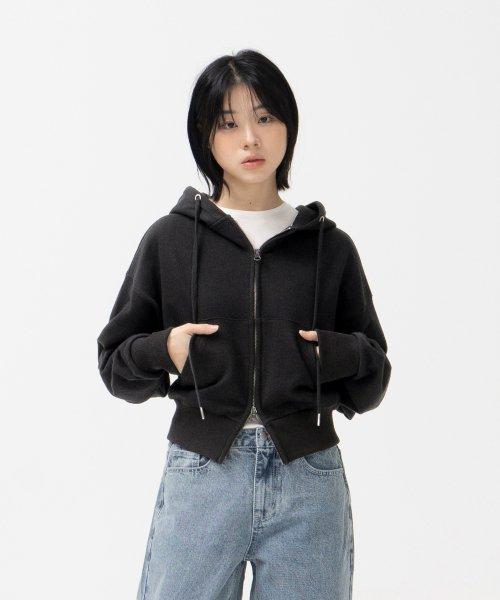 2WAY 크롭 스웻 후드 집업 (BLACK)