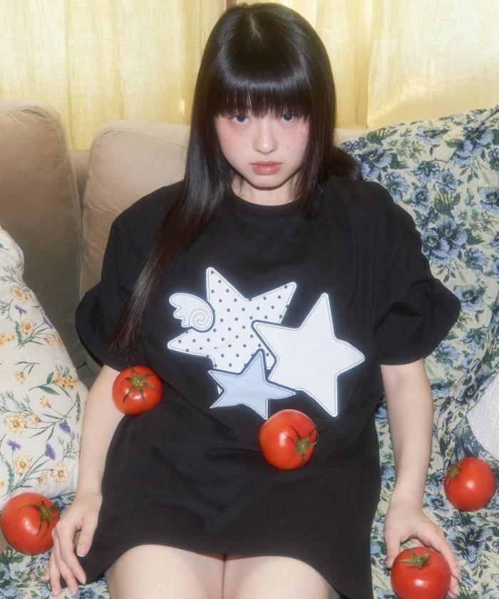 [5/19 예약배송] MIX STAR ANGEL PATCH TEE (BLACK) F25QB117