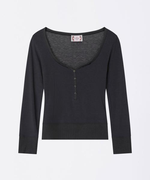 Cottage Button Henley Charcoal