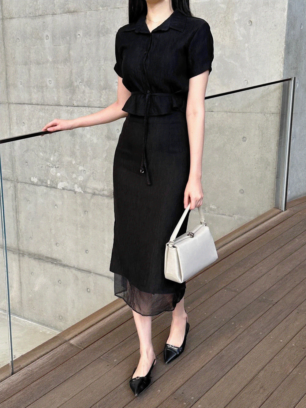 로라 링클 블라우스 스커트 셋업 2colors (레이어드스커트/하객룩/벨트세트)