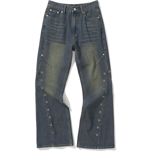 W Eyelet Vintage Denim Pants - Deep Blue
