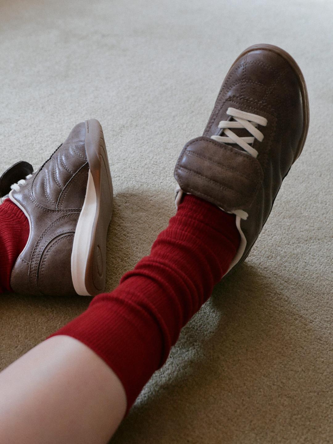 도넛바이닐샵 wool loose middle socks - red melange