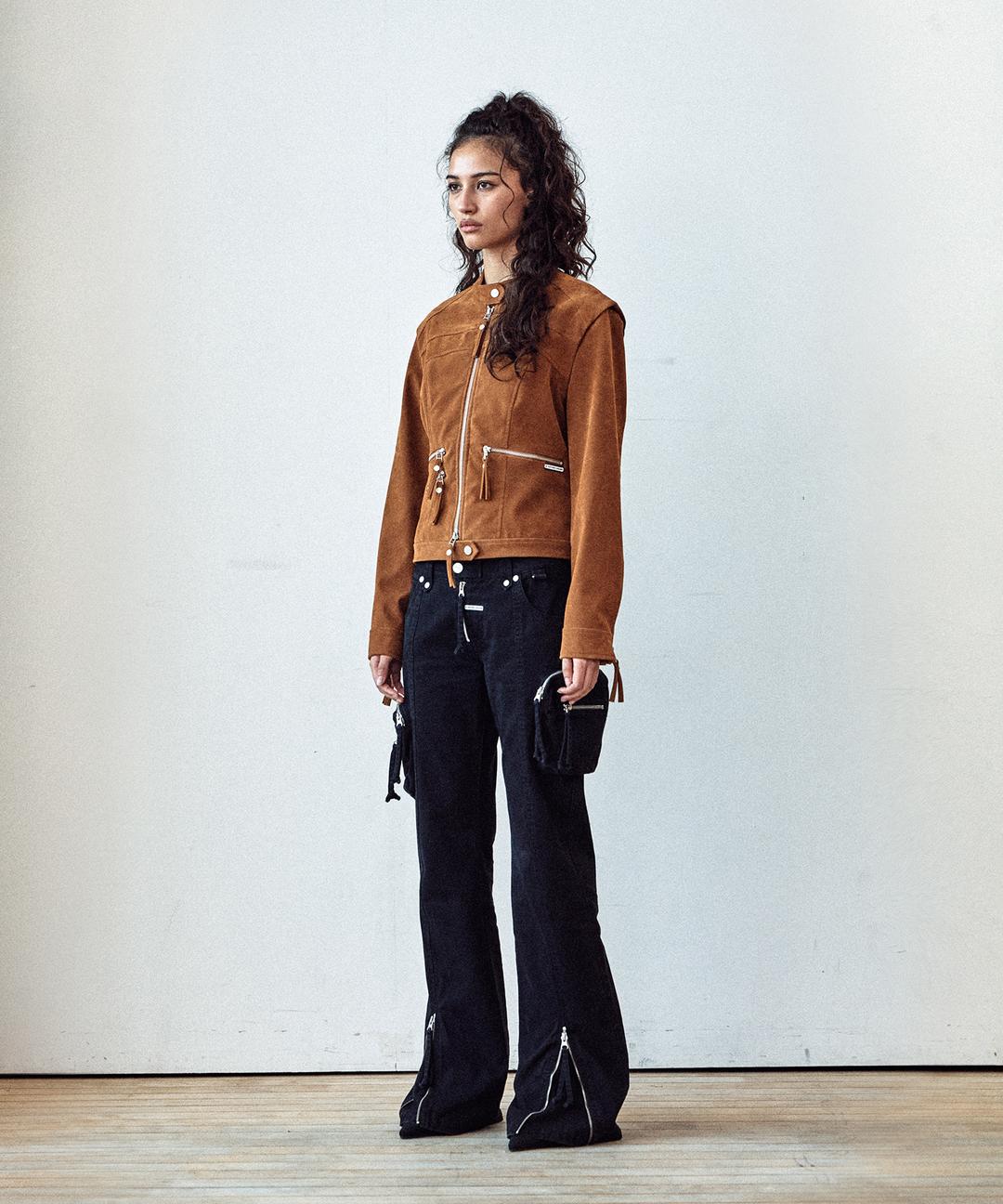 NON COLLAR SUEDE JACKET(W) BROWN