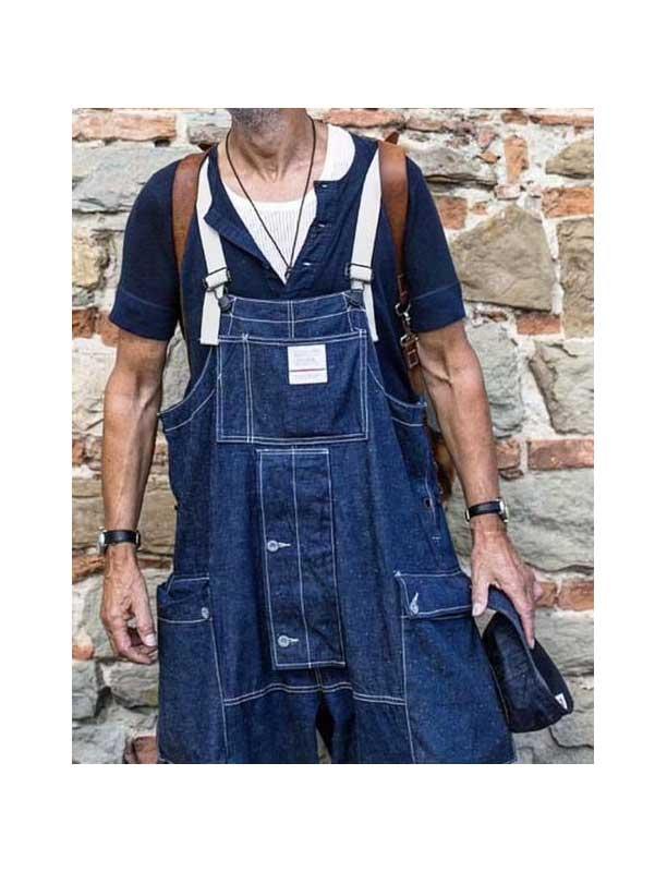 블루 데님 루즈핏 카고 점프슈트 멜빵바지 작업복 outer [스트릿 편집샵 람스]