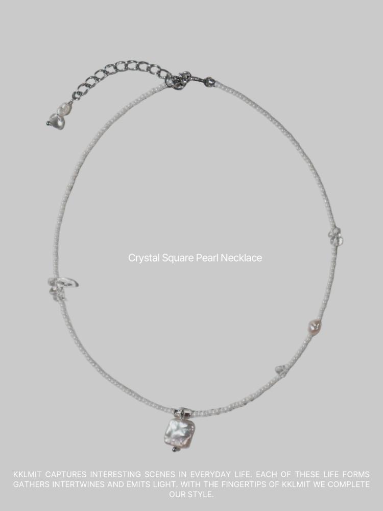 Crystal Square Pearl Necklace