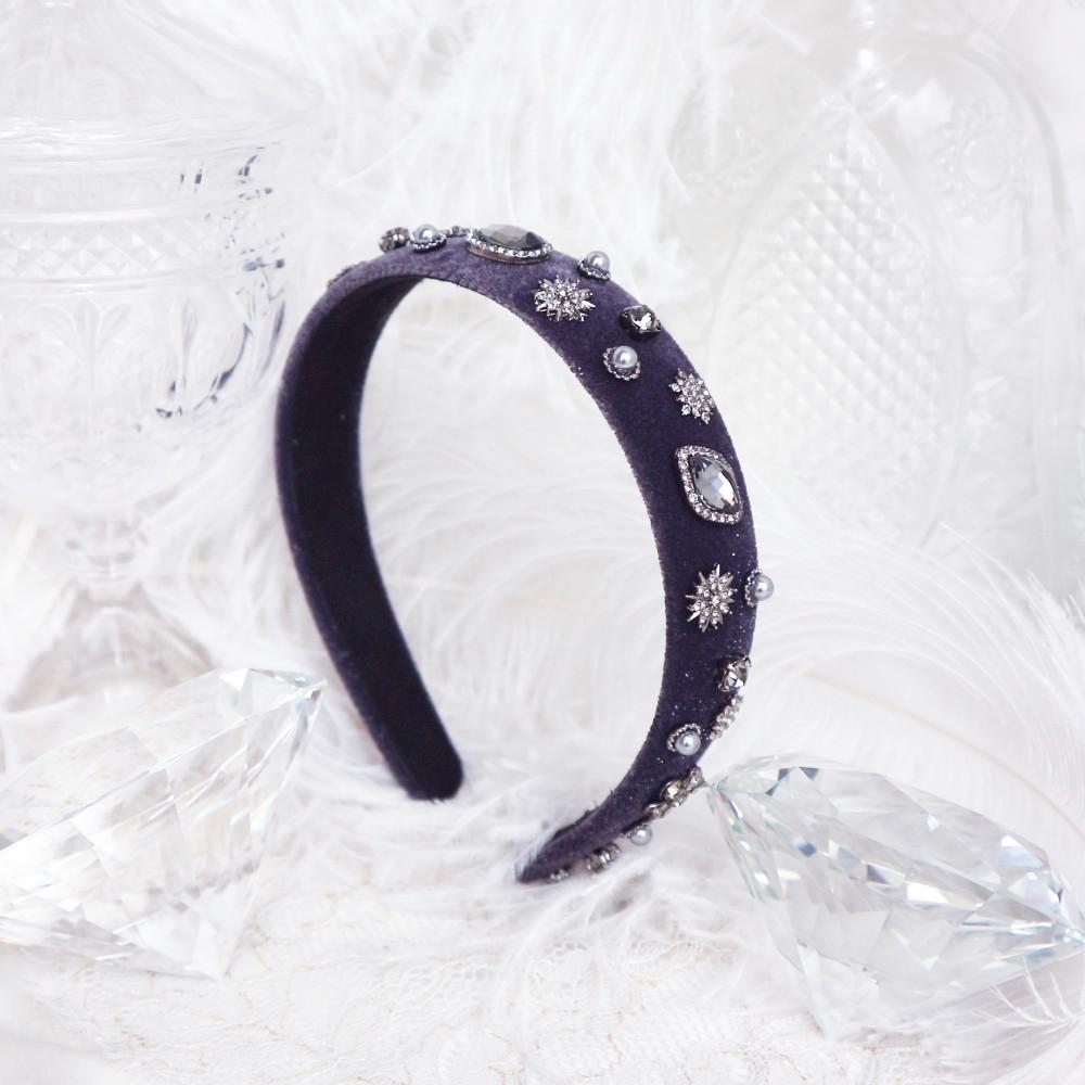 [하이퀄리티] 그레이 펄 벨벳 스와로브스키 크리스탈 헤어밴드 머리띠