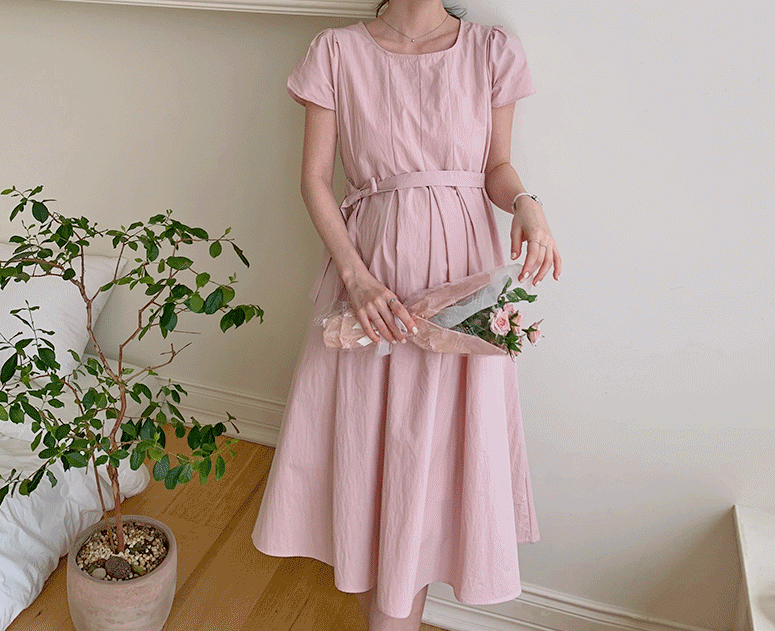 해피텐 [신상할인] 임부복*오브핀턱 스트랩 원피스