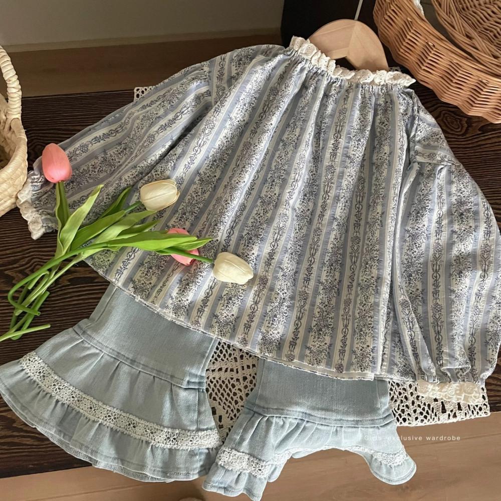 앤틱 스트라이프 월페이퍼 원단 / 블루