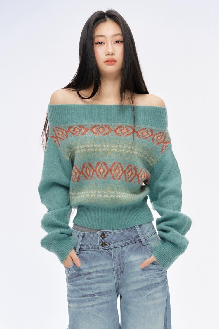 Curriges Retro Jacquard Mint Sweater