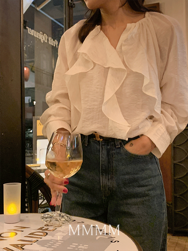 [고급스러운실루엣/하객룩] MMMM플로우 러플 블라우스[size:1,2]