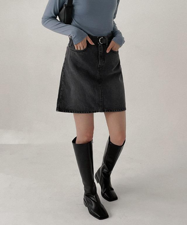 럽미 레이진 데님 미니스커트