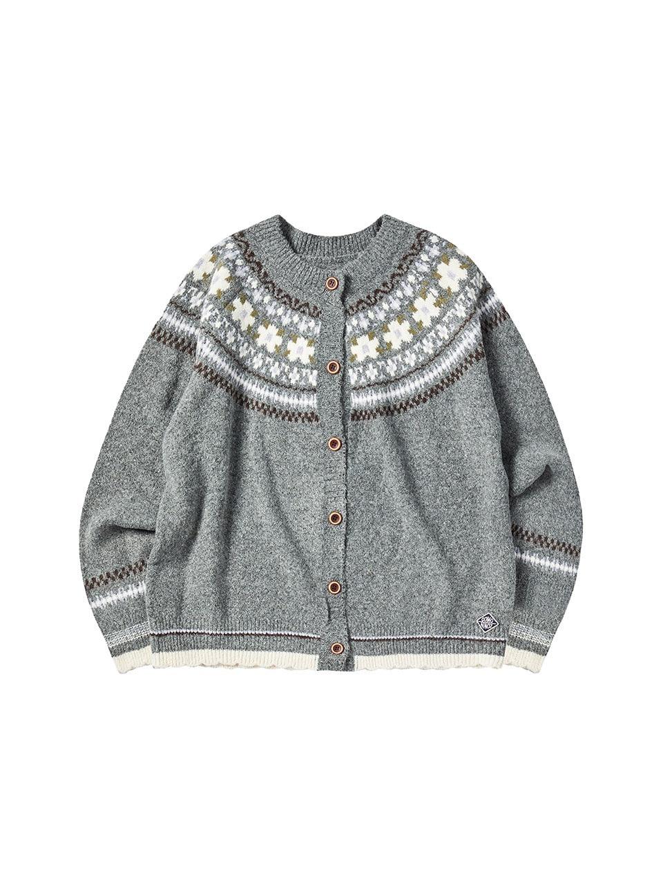 W FLOWER NORDIC CARDIGAN [GRAY]