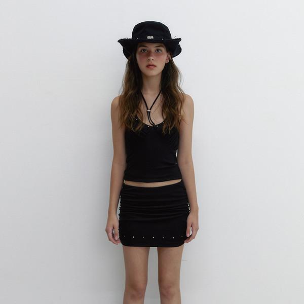 STUD SHIRRING SKIRT (BLACK) (5월 23일 예약배송)