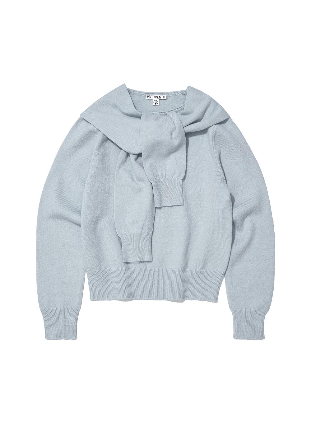 [WOMEN] LAYERED SLEEVE KNIT CREWNECK_SKY