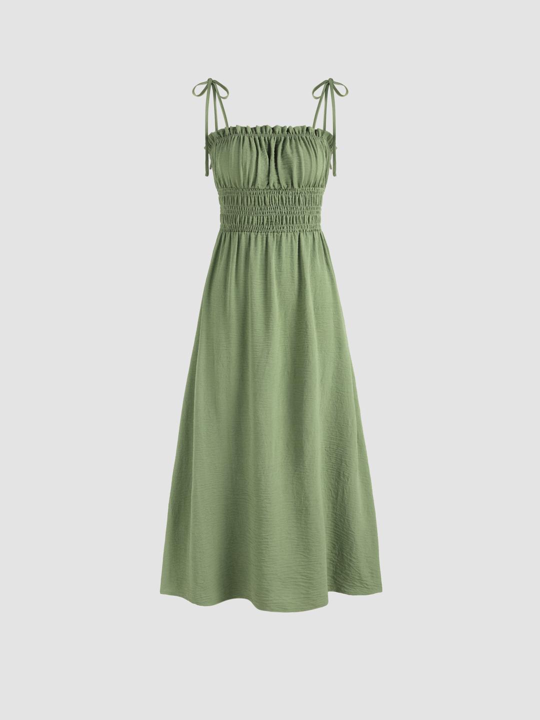 Solid Tie Shoulder Ruffle Maxi Dress