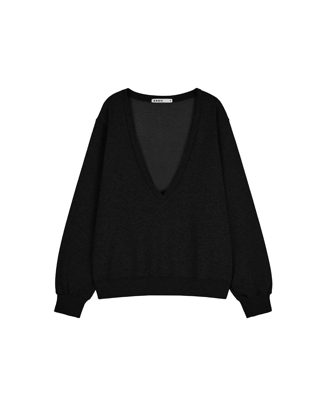 DEEP NECK SWEATSHIRTS (Black)