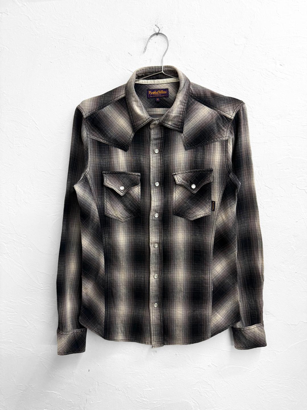 purple&yellow 옴브레 체크 셔츠