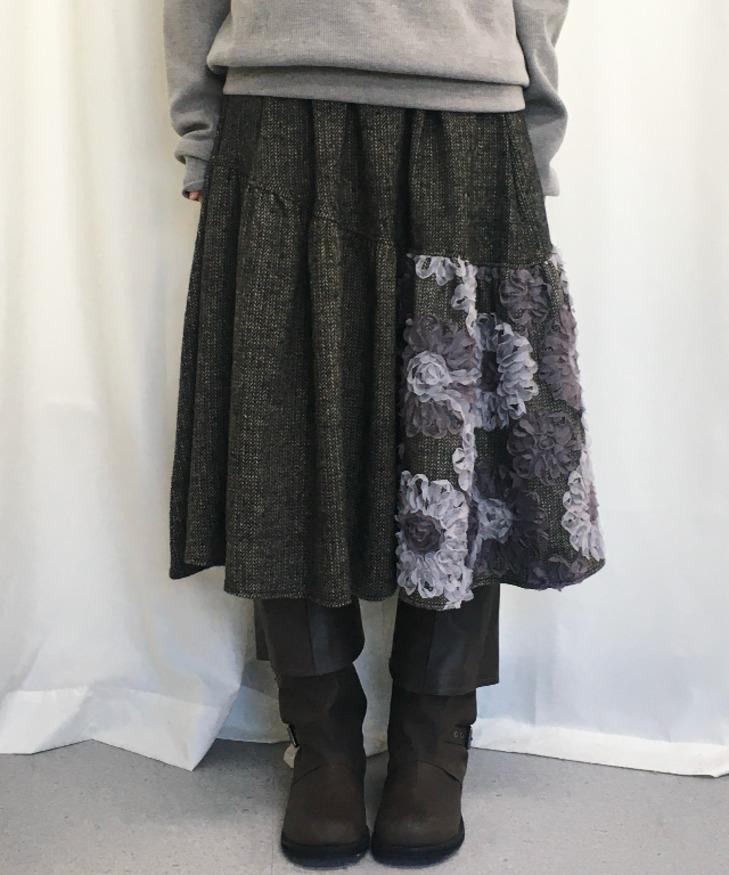 포하우스 [도톰/빈티지] 다엘 헤링본 플레어 롱스커트 (2color)