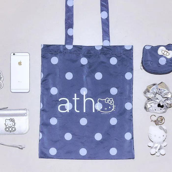 [Hello Kitty x athe] 도트 블랙 파우치 키링 & 에코백_AAWA6E016BK