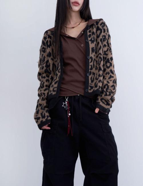 leopard round caridgan