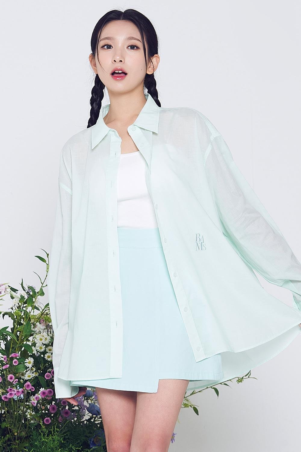 [23HS] 오버핏 시스루 셔츠_MINT