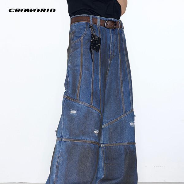 distressed dirty washed ripped denim trousers