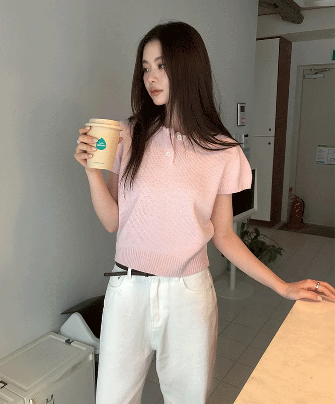 [데이트룩🌸] 쿠민 카라 반팔니트(3color) 단추니트/버튼니트/하객룩/니트탑/PK니트/카라니트/카라반팔/간절기