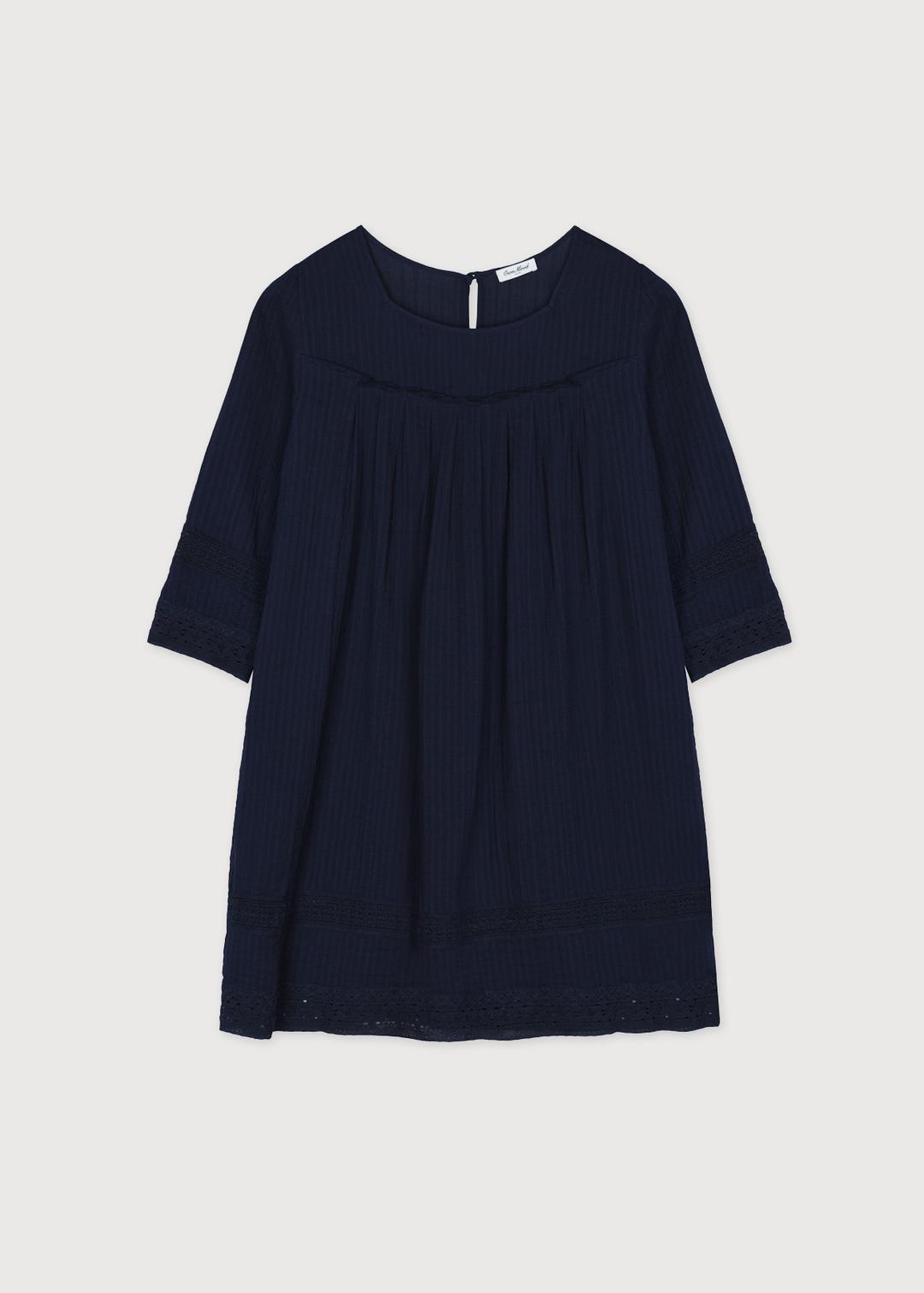 NATURAL LACE TUNIC BLOUSE - NAVY