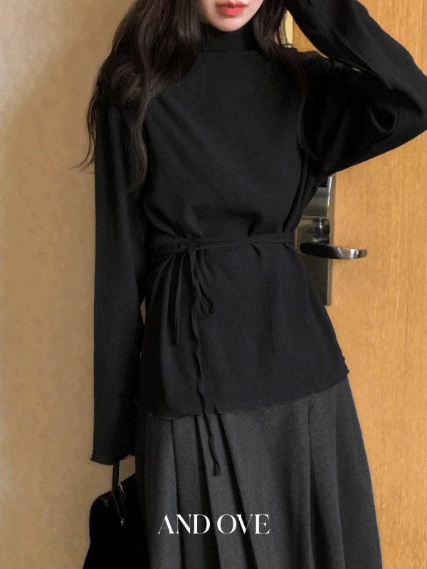 [하이넥🖤/트렌디템✔️/연말룩] 리나 요루 스트링 하이넥 블라우스