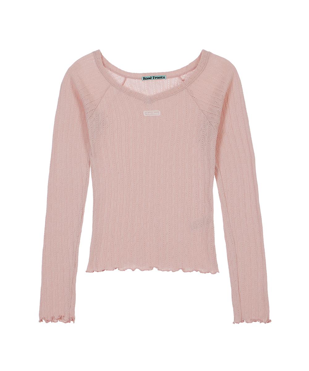 Lace Label V-Neck Long Sleeve [Pink]