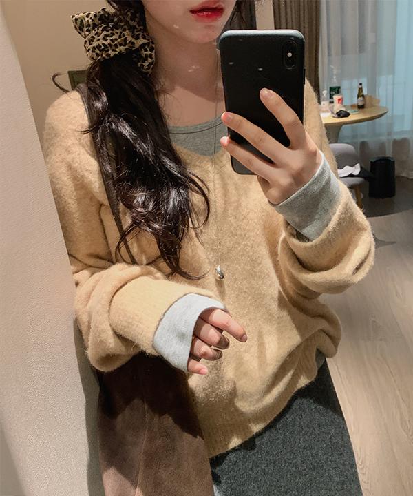 에이비글 [4컬러💛] 설리번 헤어리 브이넥 루즈핏 니트  래글런 울 스웨터 긴팔니트 오버핏 가을 겨울