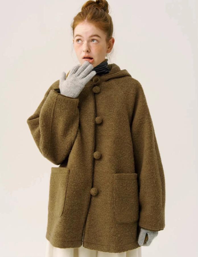 ODDMAKER 후드 울 블렌드 웜 미디 코트 (2color)