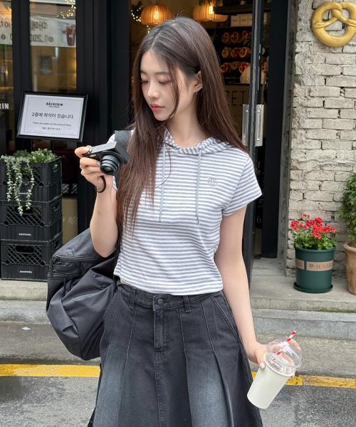 후드 캡 슬리브 티셔츠 [그레이화이트]