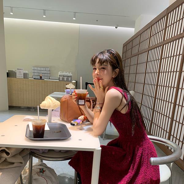 LRIB Mixed color ring fleece knit U-neck dress