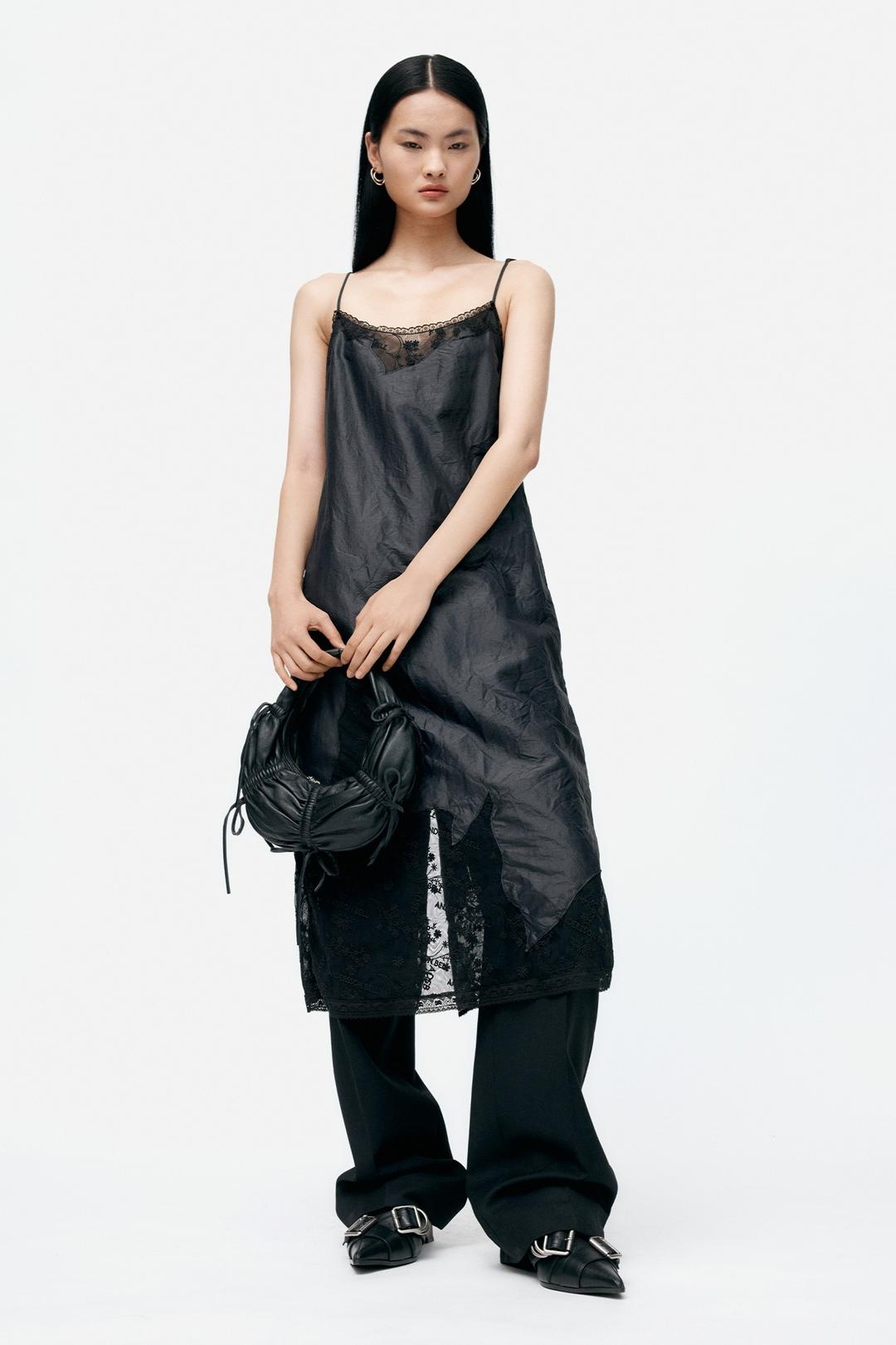 LACE PATCHWORK SLIP DRESS atb1397w(BLACK)