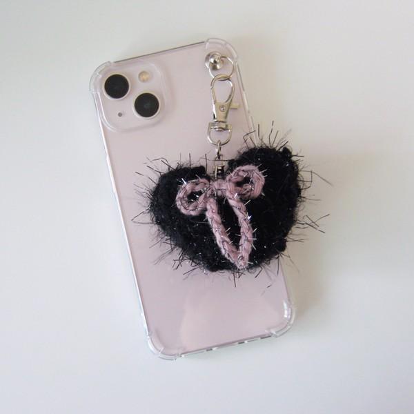 heart ribbon keyring - Black