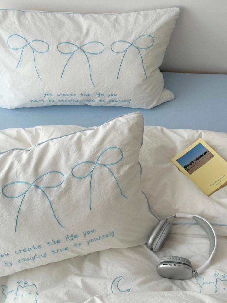 봄 여름 싱글 환절기 블루 리본 이불커버 세트