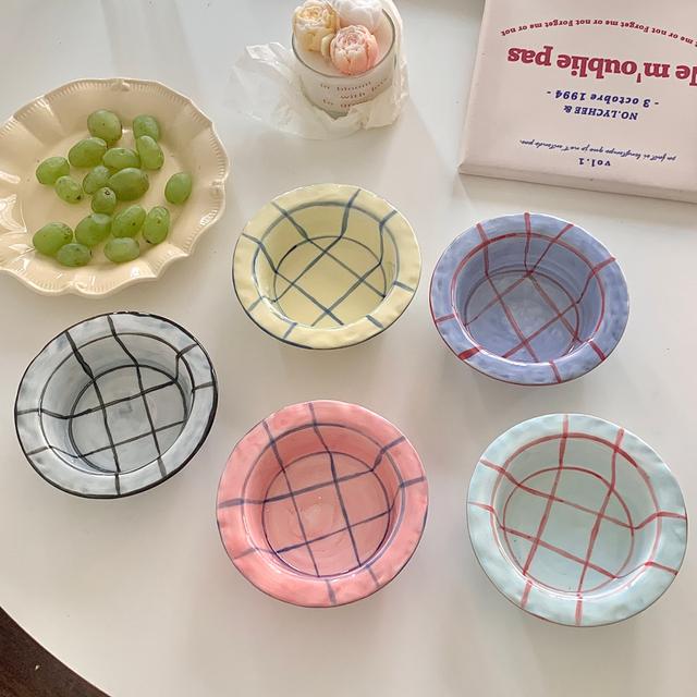Vintage Pastel Bowl(5 color) 빈티지 파스텔 체크 식기 그릇 볼