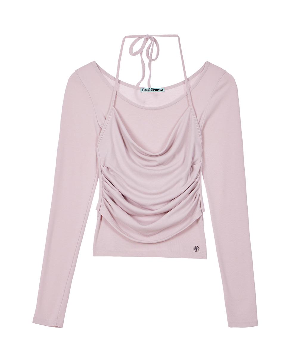 Drape Layered Halter Long Sleeve [Pink]