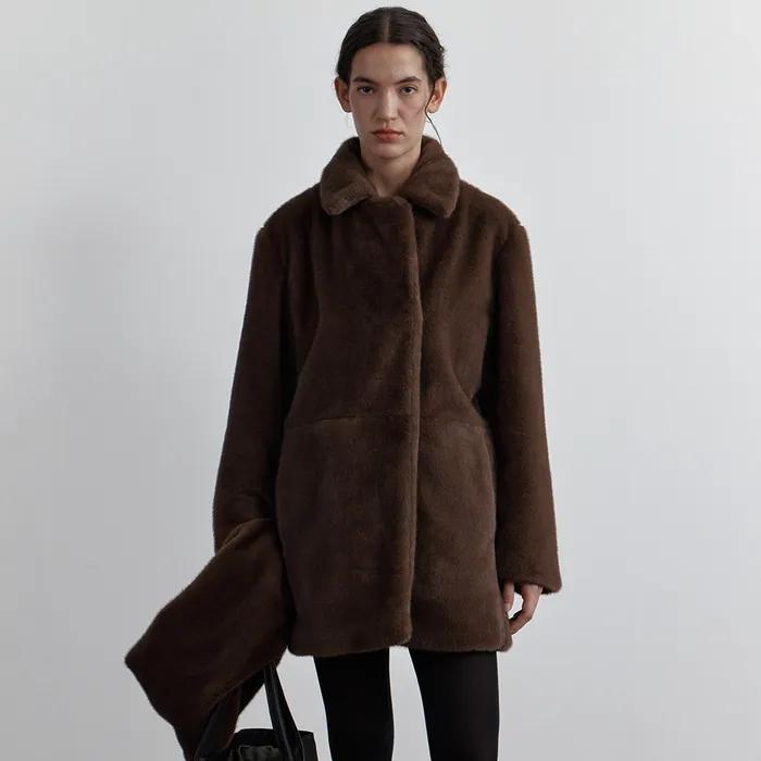 NAEL FUR HALF COAT, BROWN