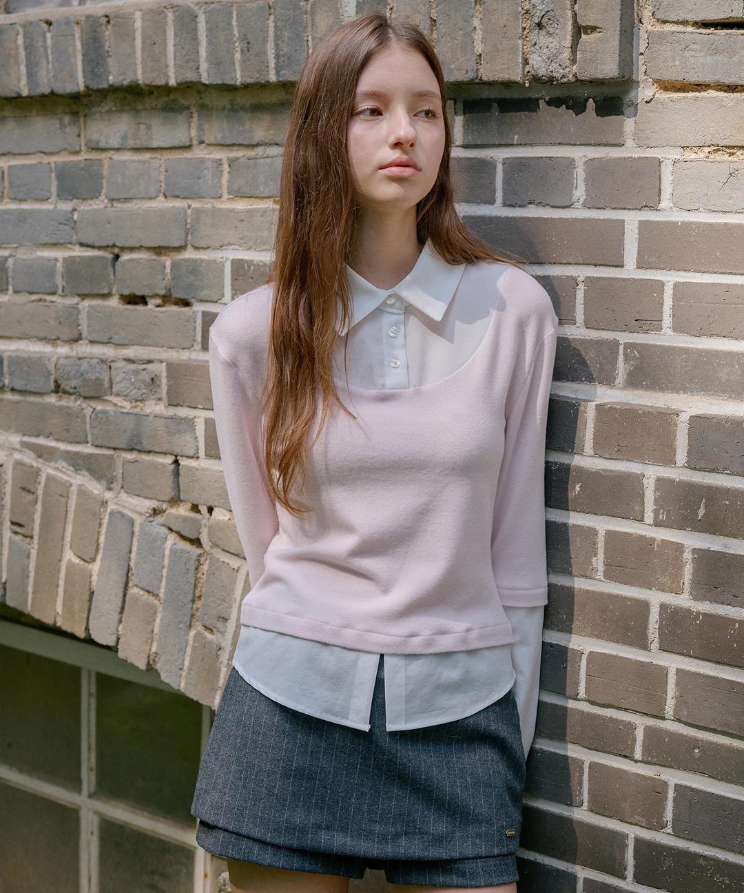 [ 진훤 pick & Pre-order ] Chase Layered Collar Top ( Pink )