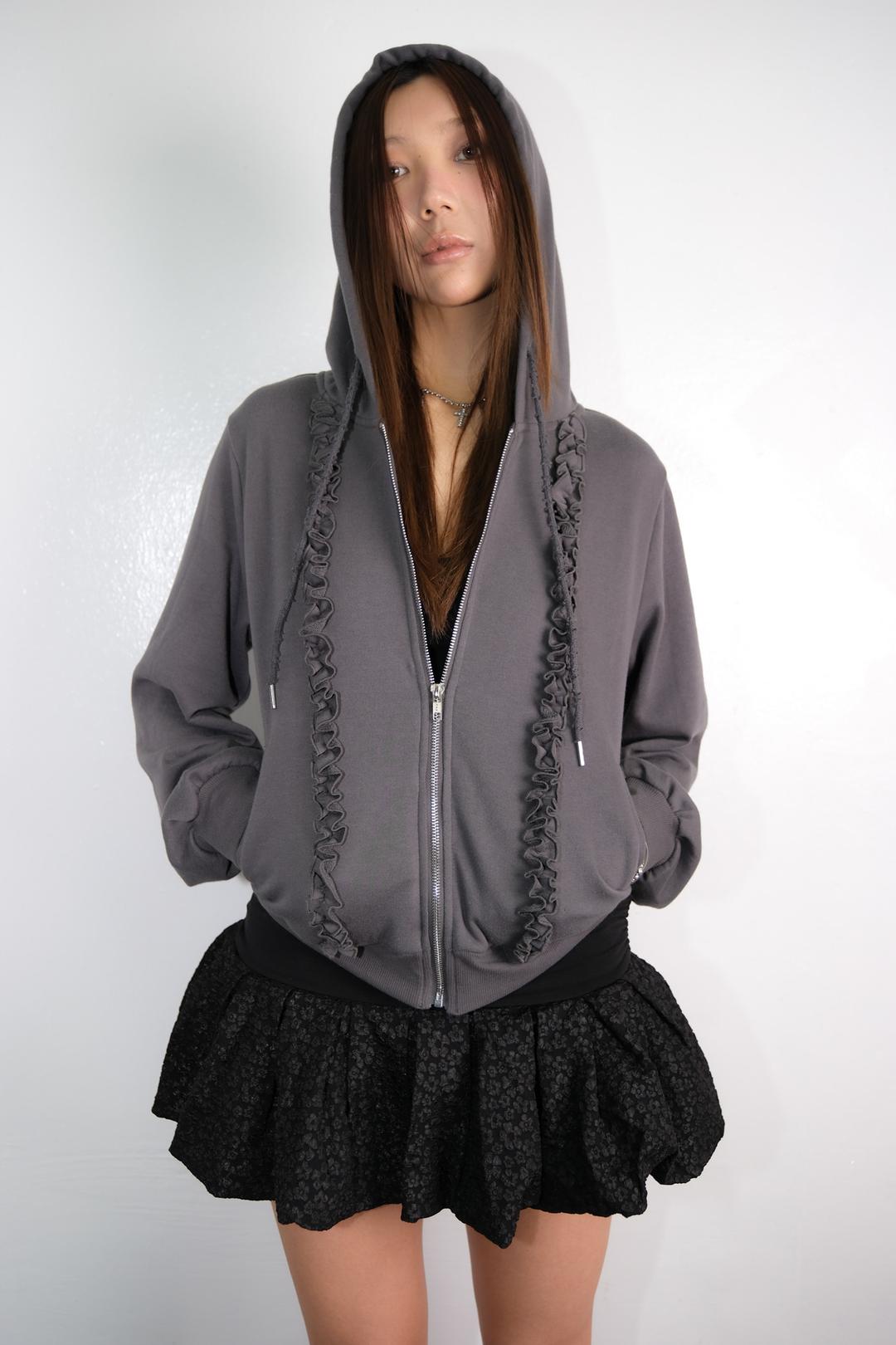 Frill Logo Hoodie Zip-Up *Dark Gray