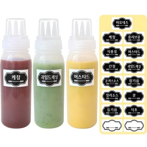 홈메이드 뚜껑 3구 소스통 400ml x 3p + 소스통 라벨 15p 세트 - 소스통/케찹통 | 쿠팡