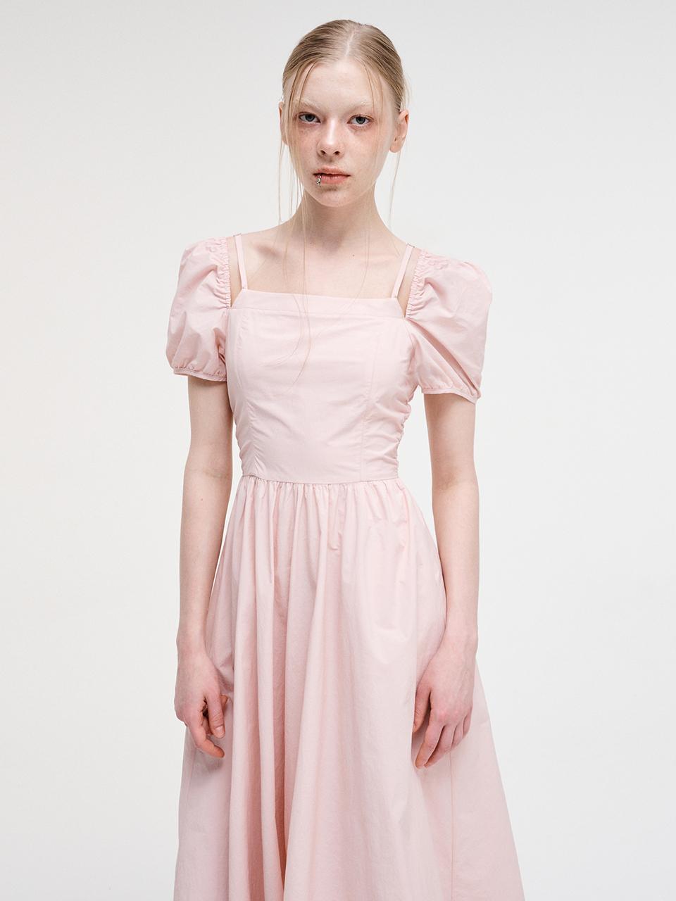 Strap Slit Off Shoulder Dress, Pink