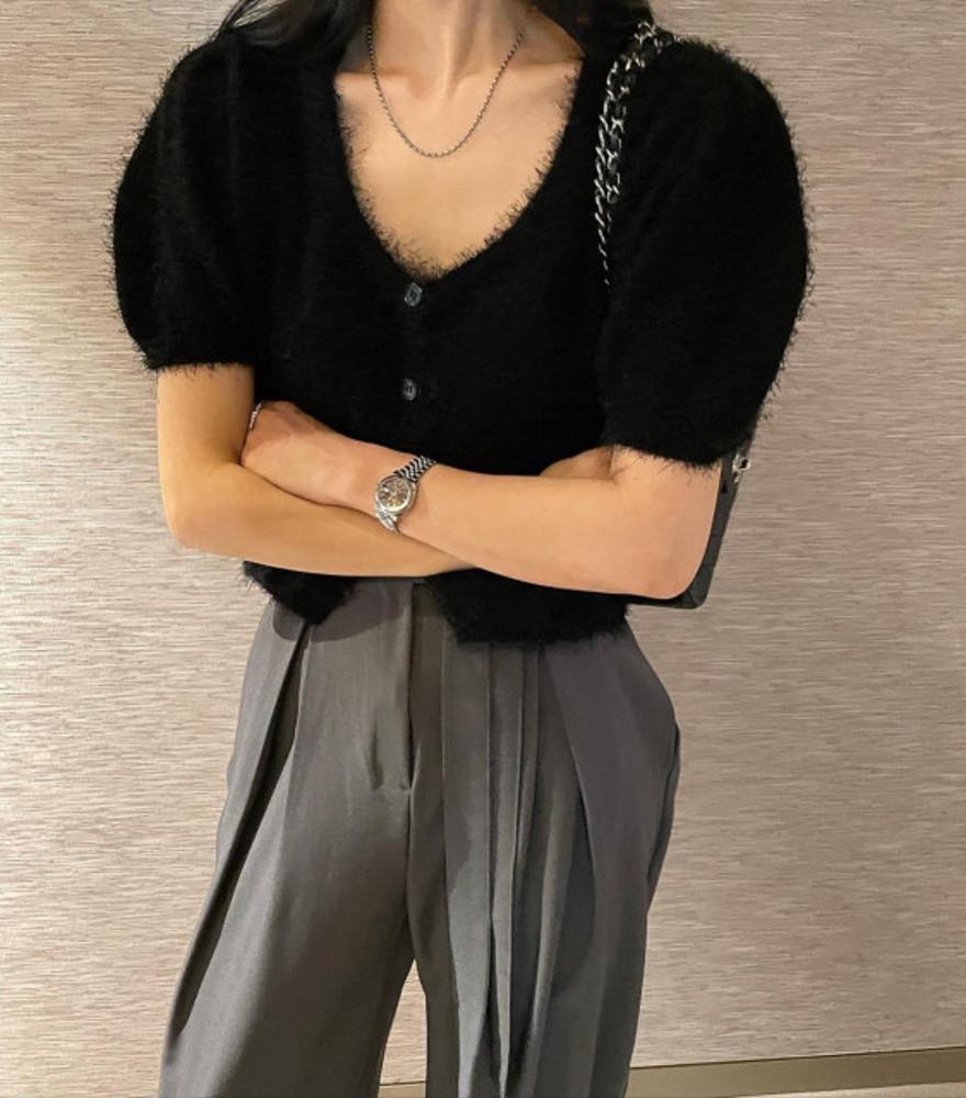 (보라 당일배송)르웬 퍼프 크롭 반팔 가디건