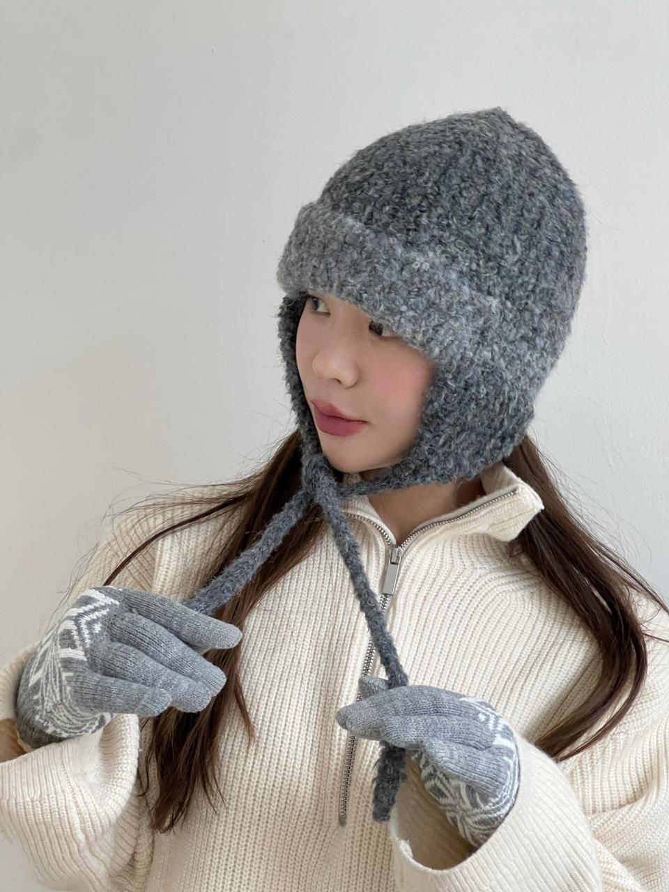 모노플로르 그랜마 부클 겨울 니트 귀달이모자 군밤모자 귀도리 방한 비니 귀마개