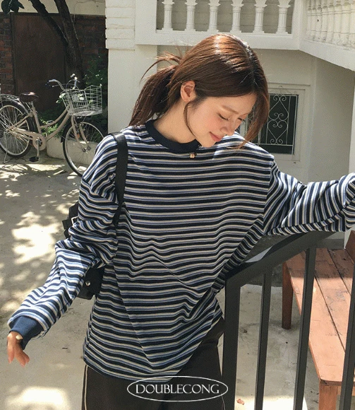 [MADE/소재부드러움]초코 라운드 스트라이프 롱 티셔츠(2colors)