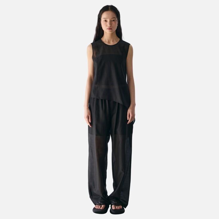 Semi Wide Sheer Pants (Black)
